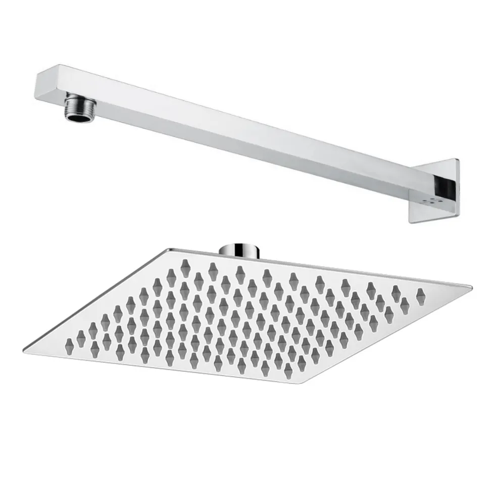 Vellamo Ultra Thin Square 200mm Shower Head & Wall Mounted Arm