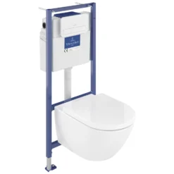 Villeroy & Boch ViConnect Pro 2.0 Frame with Subway 3.0 TwistFlush Rimless Wall Mounted Toilet, Flush Plate & Soft Close Toilet Seat