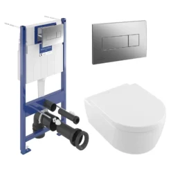 Villeroy & Boch ViConnect Pro S Frame with Arto Wall Mounted Rimless Toilet, Flush Plate & Soft Close Toilet Seat