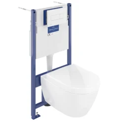 Villeroy & Boch ViConnect Pro S Frame with Subway 2.0 Wall Mounted Rimless Toilet, Flush Plate & Soft Close Toilet Seat