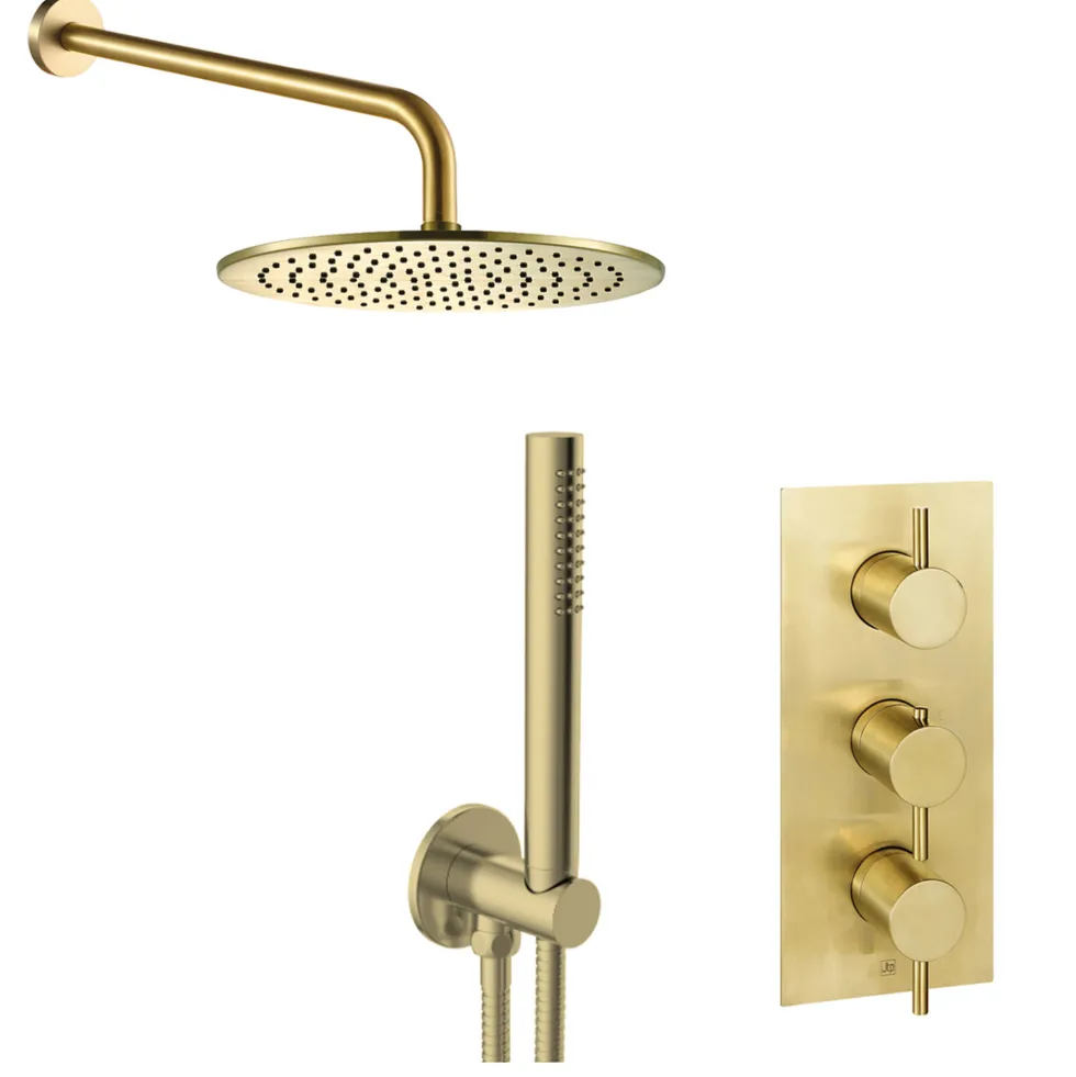 VOS Concealed Dual Outlet 3 Handle Shower Valve, Fixed Head & Shower Handset Kit