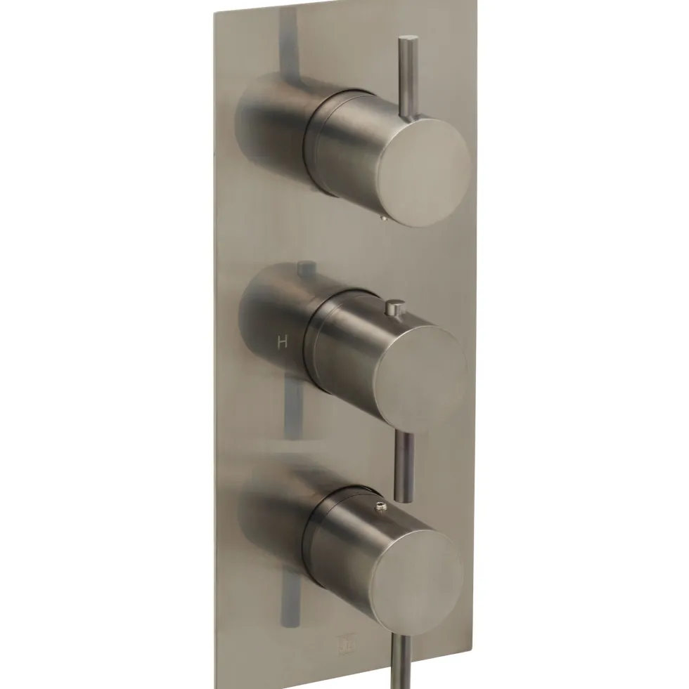 VOS Concealed Dual Outlet 3 Handle Shower Valve, Fixed Head & Shower Handset Kit