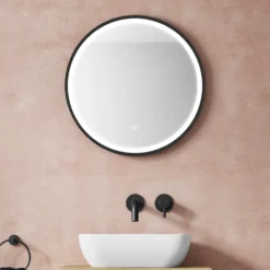 VOS LED Illuminated Round Framed Mirror with Demister Pad & Colour Change Lights - 600mm