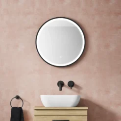 VOS LED Illuminated Round Framed Mirror with Demister Pad & Colour Change Lights - 600mm