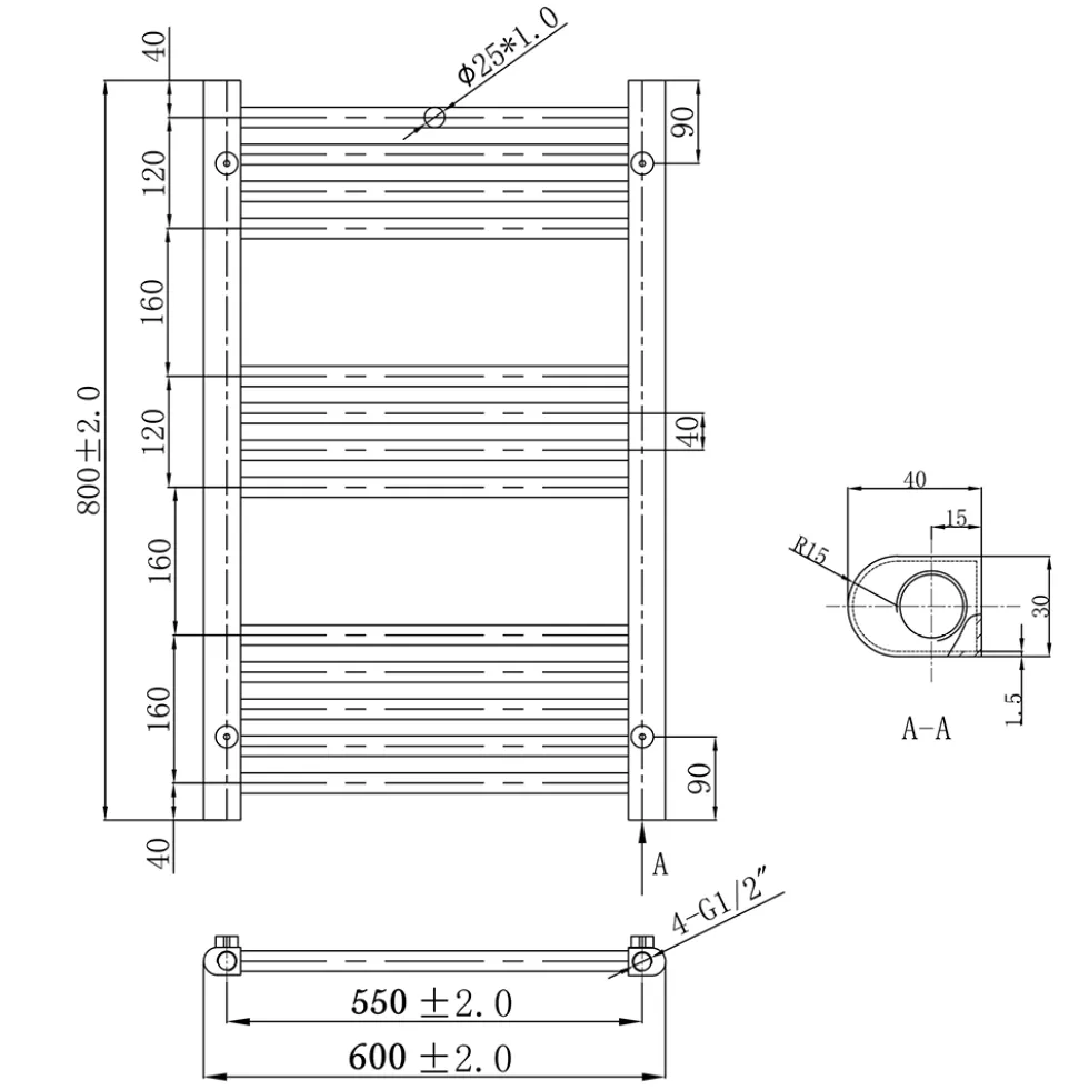 VOS 25mm Bars Ladder Heated Towel Rail