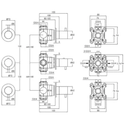 VOS Modular 2 Outlet Concealed Thermostatic Shower Valve - 3 Handles