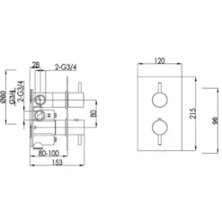 VOS 2 Outlet Concealed Thermostatic Bath & Shower Valve with Designer Handles