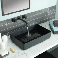 VOS Rectangular Stainless Steel Countertop Basin - Matt Black