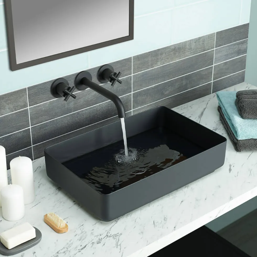 VOS Rectangular Stainless Steel Countertop Basin - Matt Black