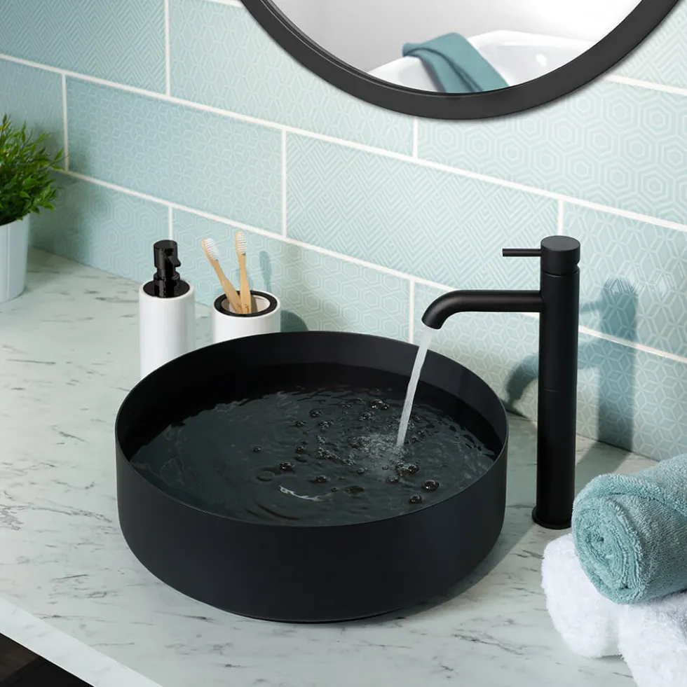 VOS Round Stainless Steel Countertop Basin - Matt Black