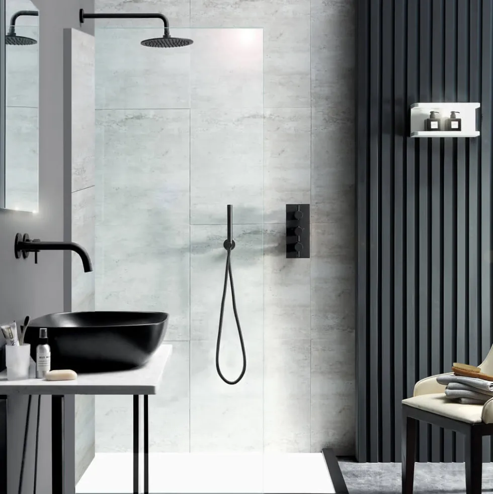 VOS Round Water Outlet & Holder with Hose & Slim Hand Shower - Matt Black