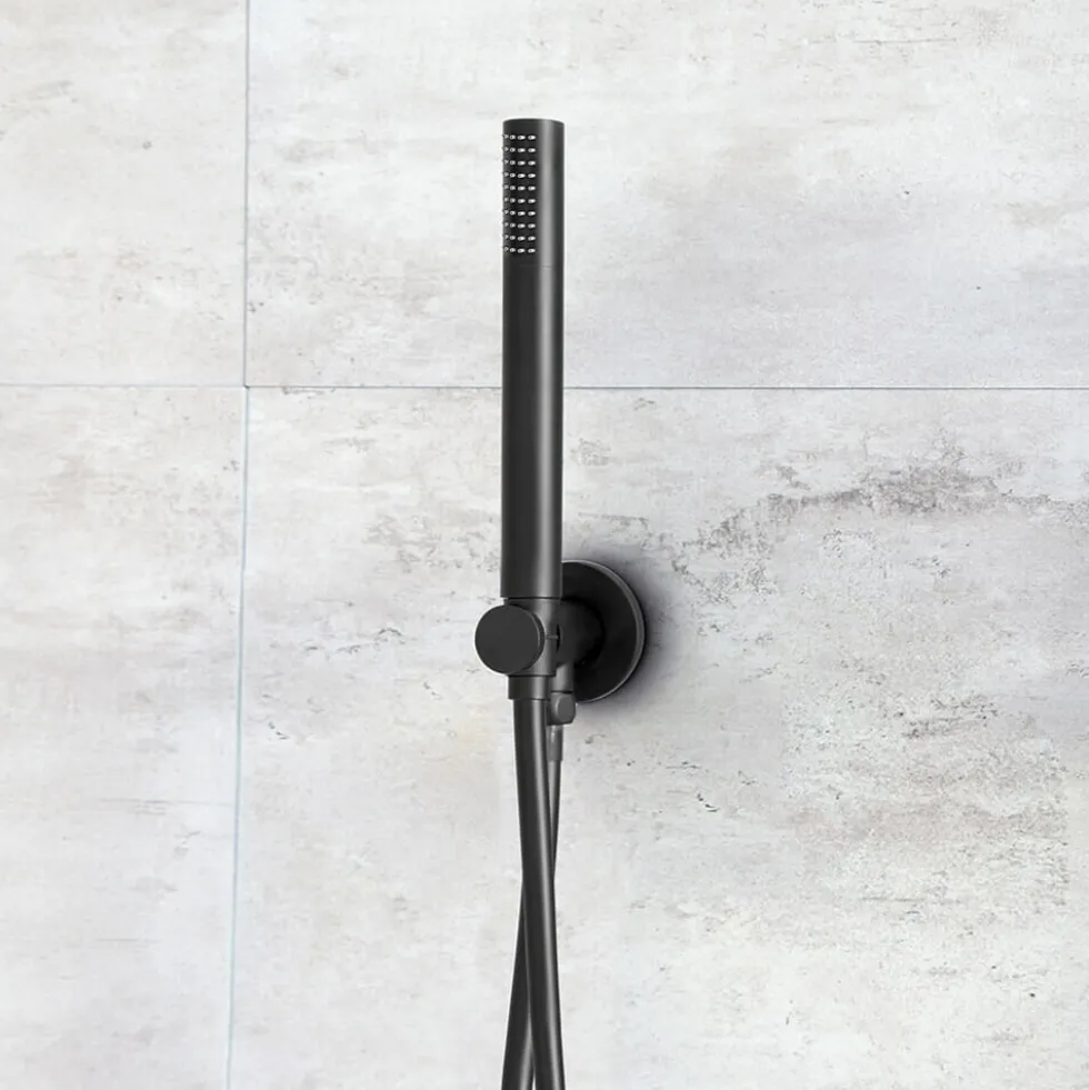 VOS Round Water Outlet & Holder with Hose & Slim Hand Shower - Matt Black