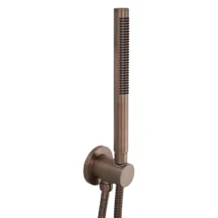 VOS Round Water Outlet & Holder with Metal Hose & Slim Hand Shower - Brushed Bronze