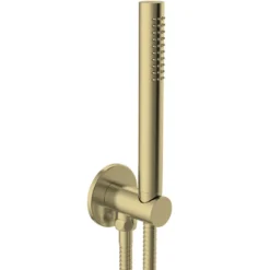 VOS Round Water Outlet & Holder with Metal Hose & Slim Hand Shower- Brushed Brass