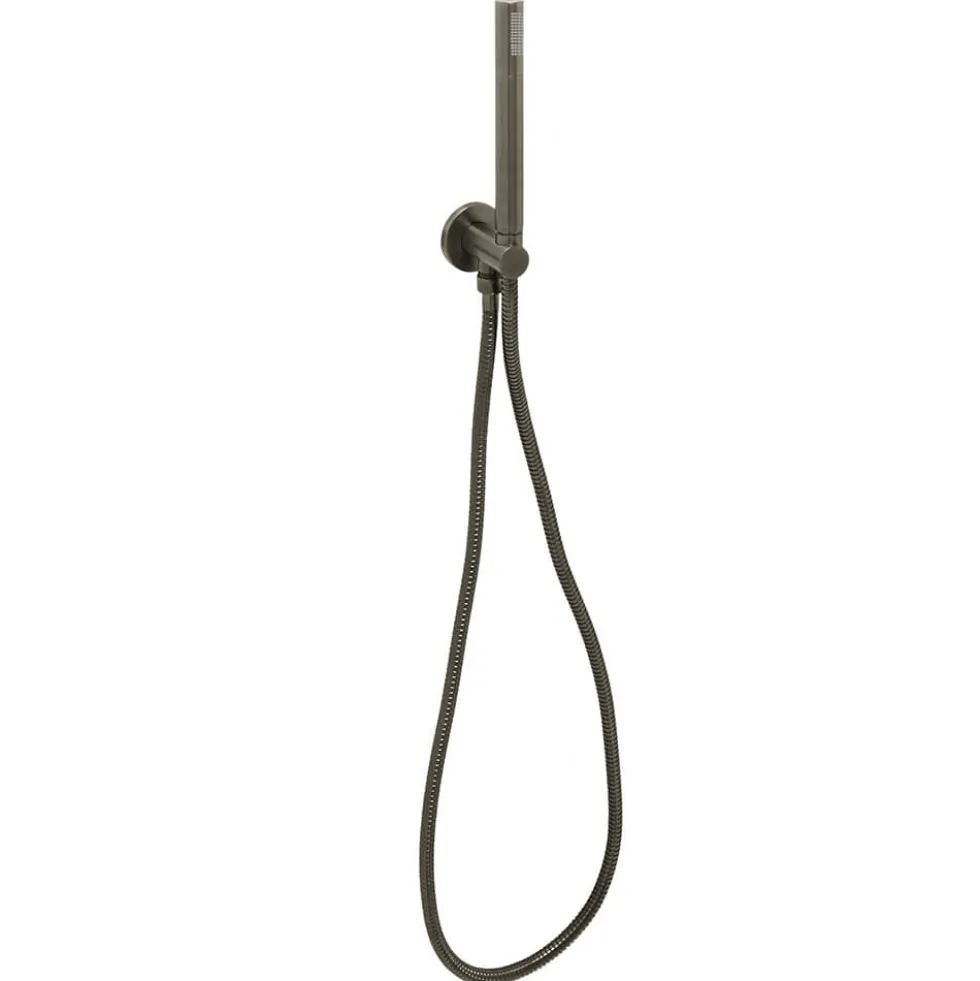 VOS Round Water Outlet & Holder with Metal Hose & Slim Hand Shower- Brushed Black