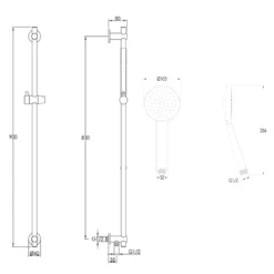 VOS Slide Rail Shower Kit with Round Shower Handset & Hose